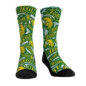 Rock Em North Dakota Bison Logo Sketch Crew Socks Size S/M